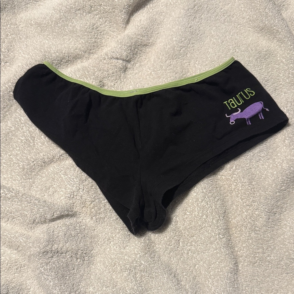 Delicates Black Panties with Green Trim and Taurus Design